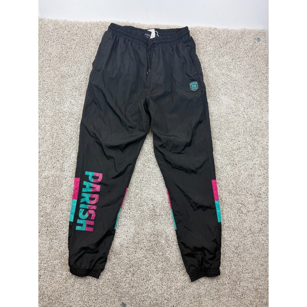 Parish Nation Mens XL Black Track Pants 90s Hip Hop Retro Windbreaker Streetwear